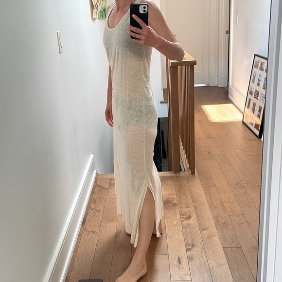 NWT Notshy the hottest cashmere linen maxi dress beach cover, peach cream XS - Picture 3 of 12